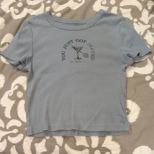 Light Blue Vintage Graphic Ribbed Baby Tee - "You Just Got Served"